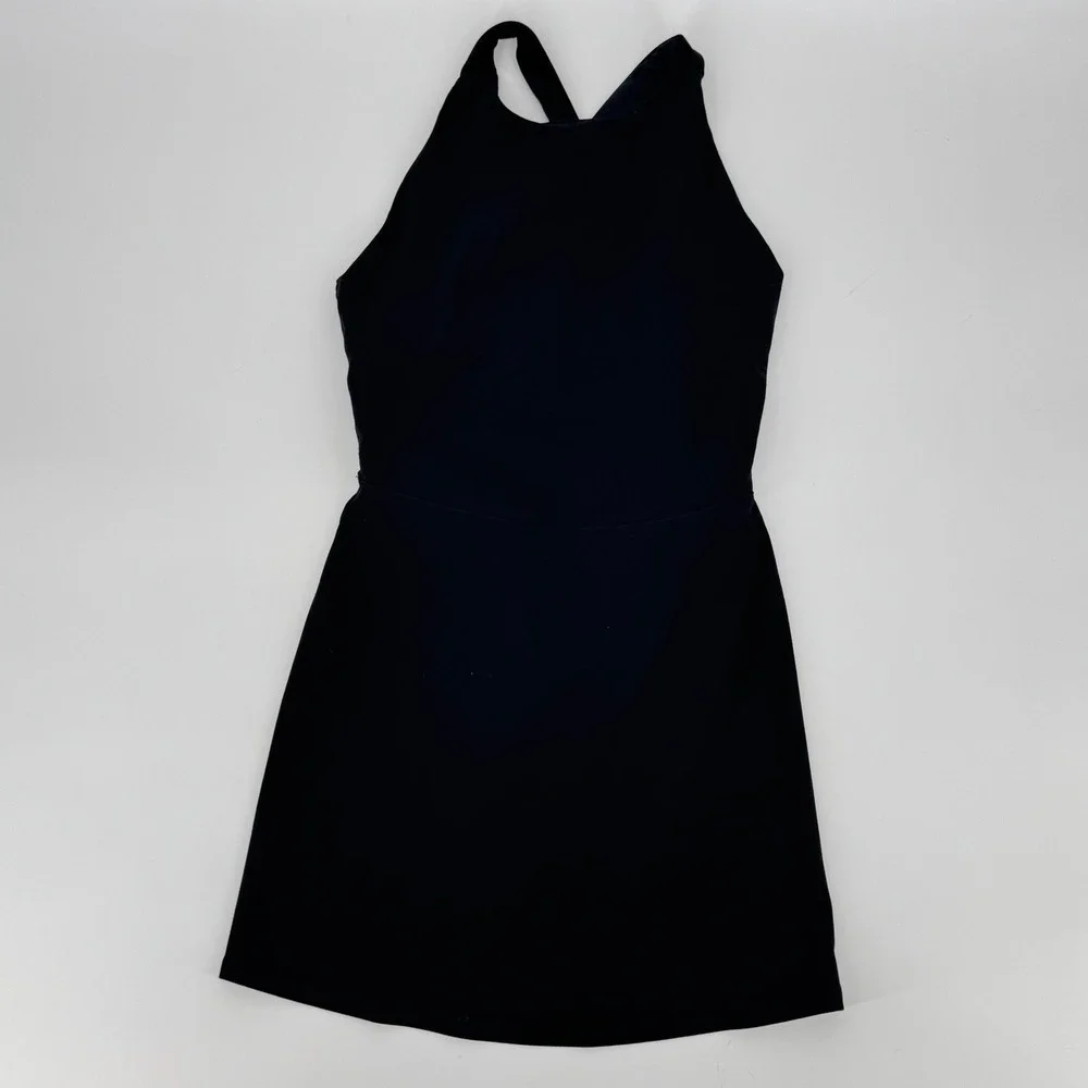 Alo Yoga Alosoft Courtside‎ Tennis Dress Black High Neck Crisscross Back Small